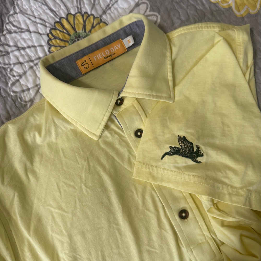 Field Day Polo Shirt Mens M Yellow Pima Cotton Winged Rabbit Pocket Golf Resort